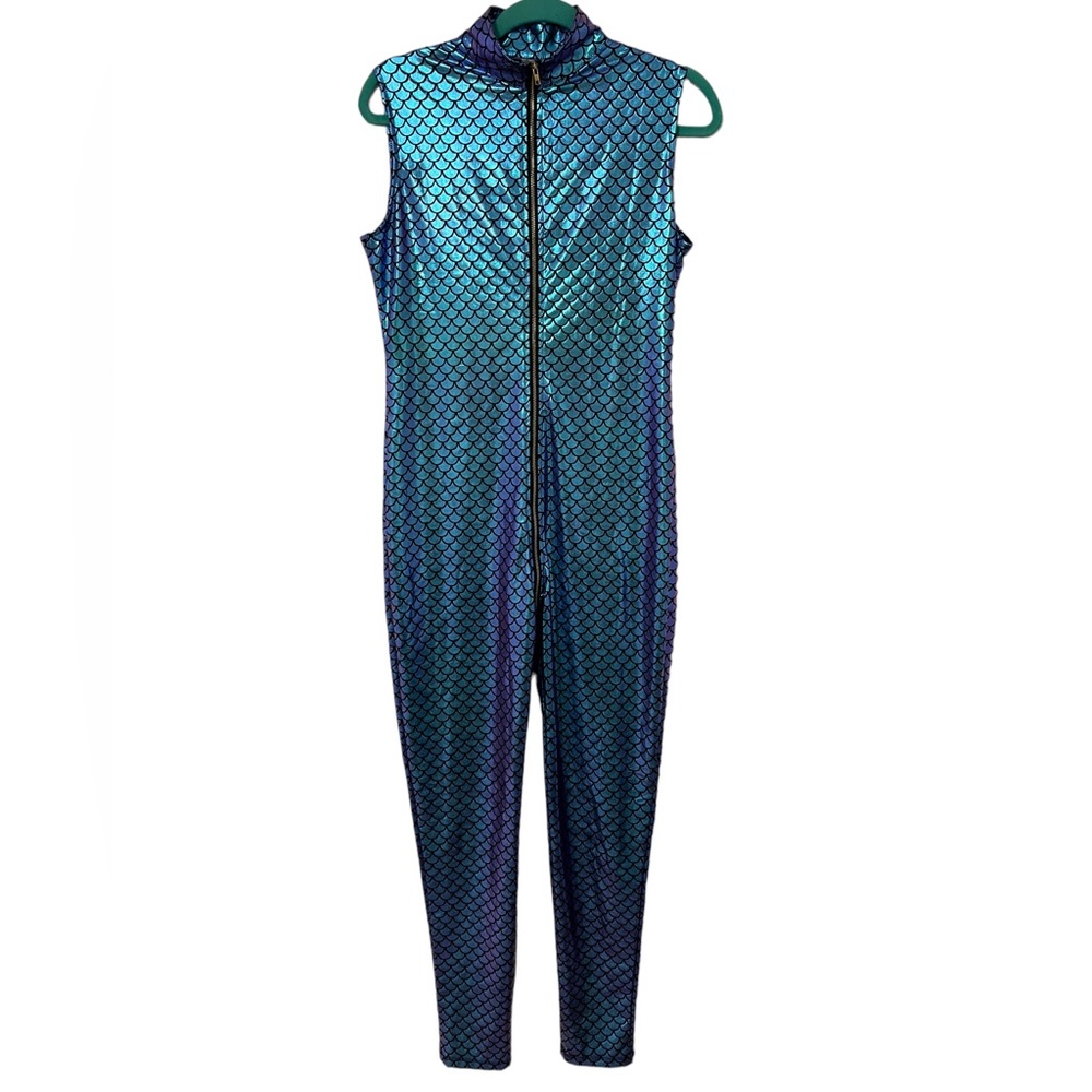 Mermaid Cosplay Costume Colorful Sleeveless Jumpsuit Fish Scale Print Nightclub